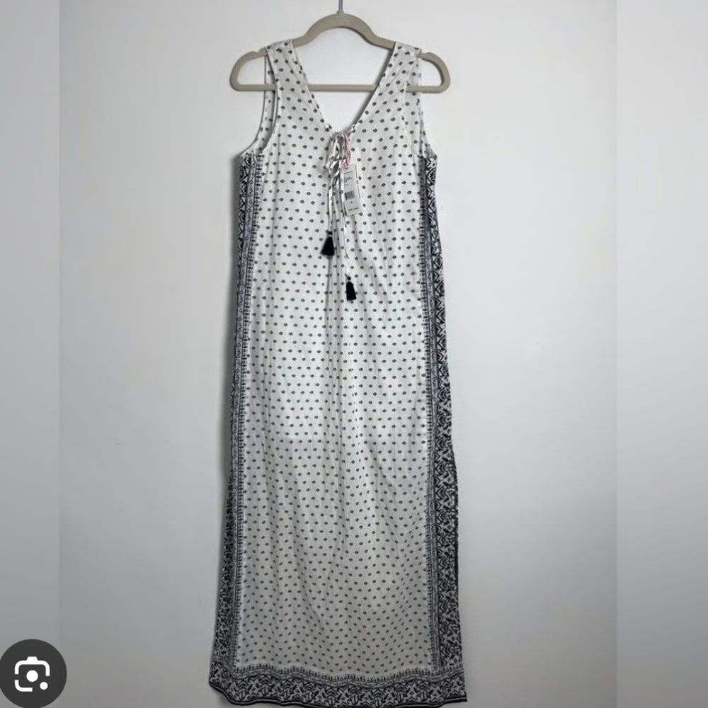 VINEYARD VINES White Black Fan Border Print Beach Maxi Dress Women Size M